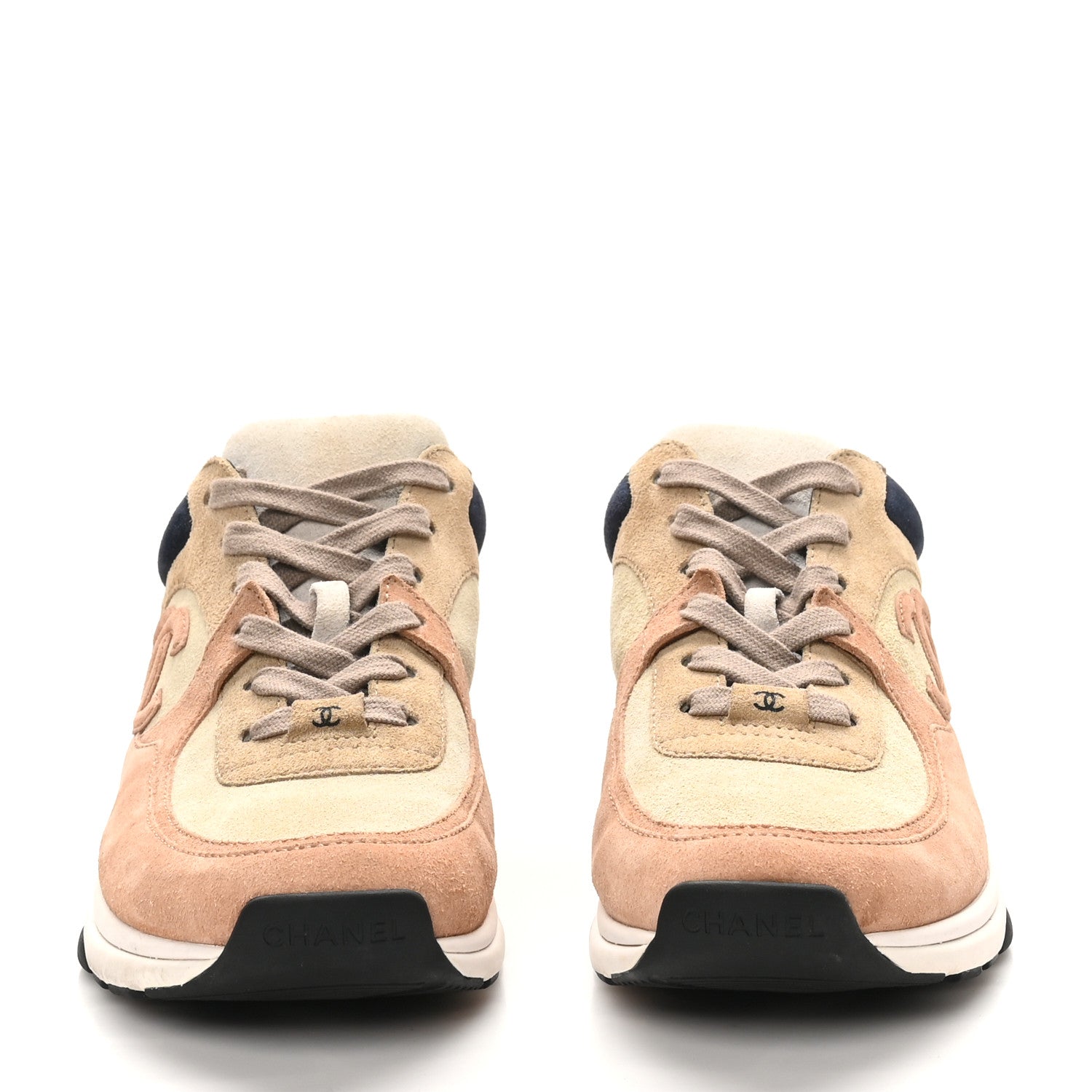 Chanel Nylon Lambskin Suede Calfskin CC Sneakers 40 Tan 3 of 8