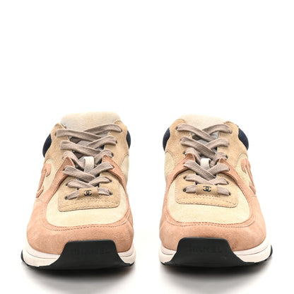 Chanel Nylon Lambskin Suede Calfskin CC Sneakers 40 Tan 3 of 8