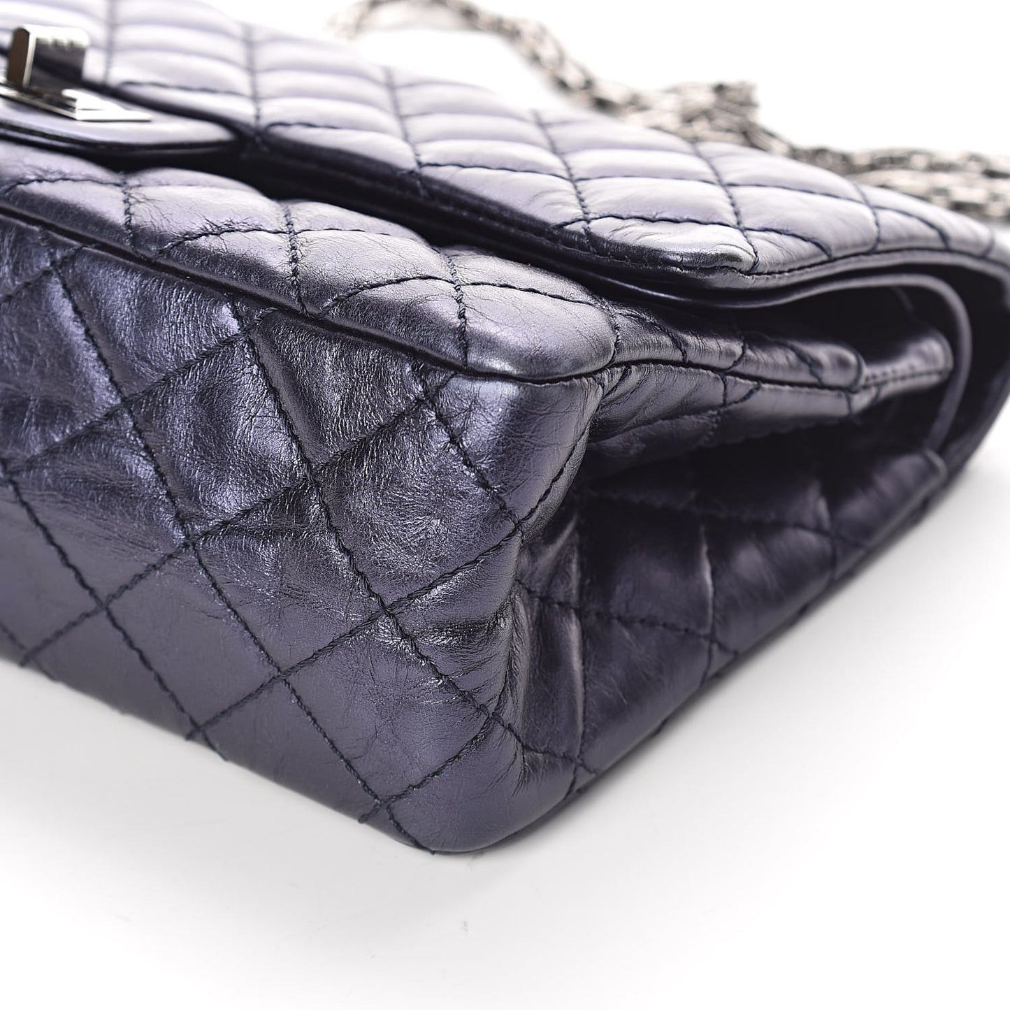 Metallic Aged Calfskin 2.55 Reissue 225 Flap Dark Navy Blue