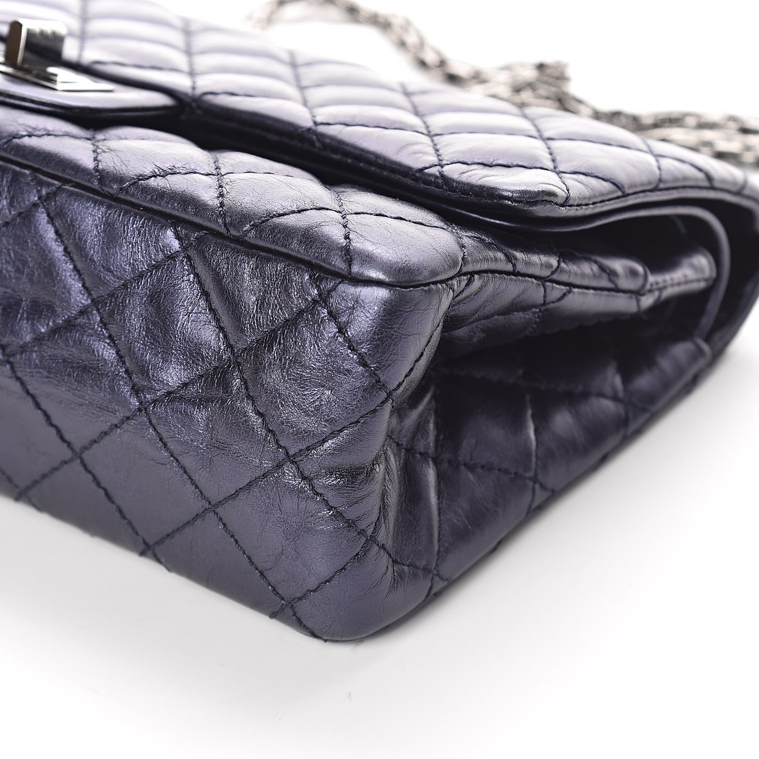 Chanel Metallic Aged Calfskin 2.55 Reissue 225 Flap Dark Navy Blue 9 of 10