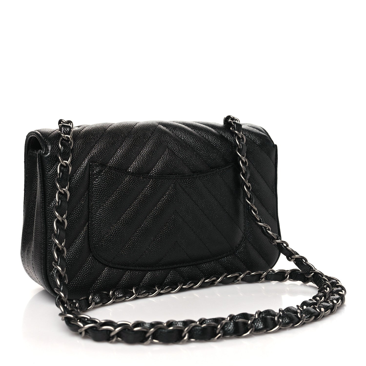 Chanel Metallic Caviar Chevron Quilted Mini Rectangular Flap Black 3 of 11