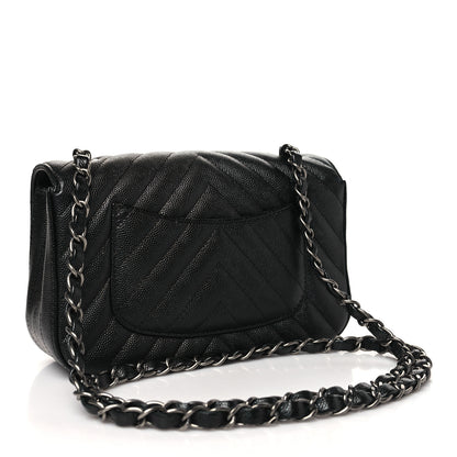 Chanel Metallic Caviar Chevron Quilted Mini Rectangular Flap Black 3 of 11