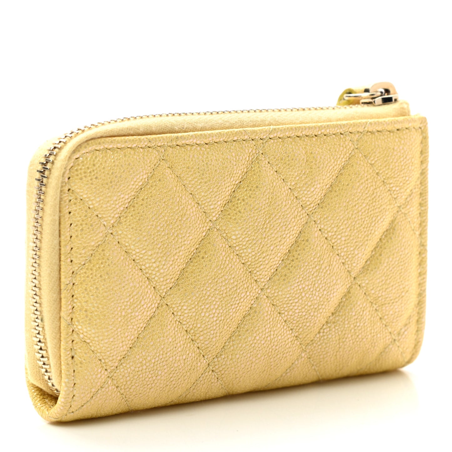 Iridescent Caviar Quilted Key Holder Case Yellow
