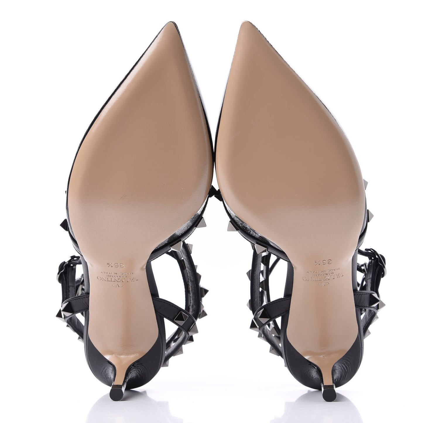 Wrinkled Patent Nappa Rockstud Ankle Strap 65mm Pumps 36.5 Black