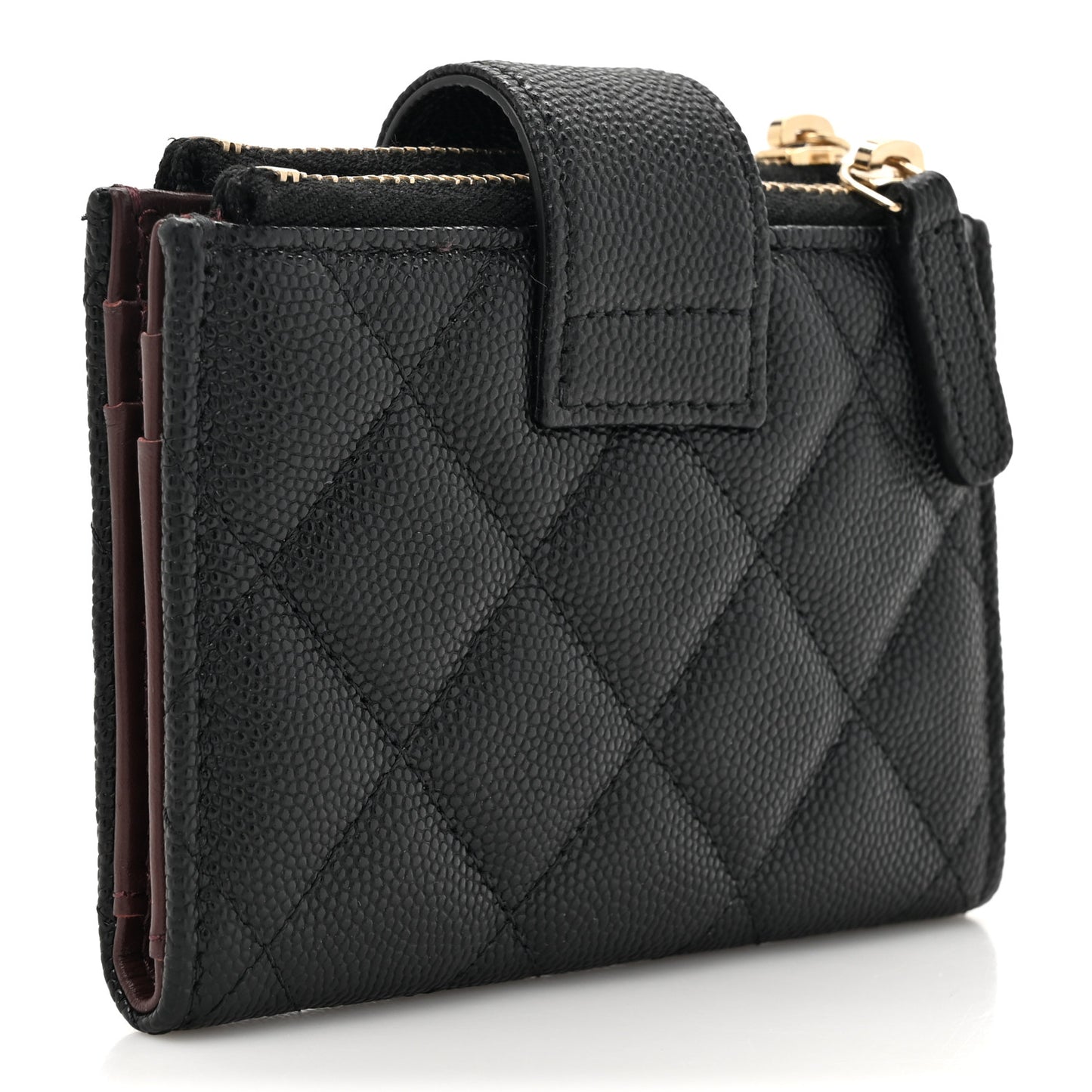 Caviar Quilted Compact Zipped Pocket Wallet Black