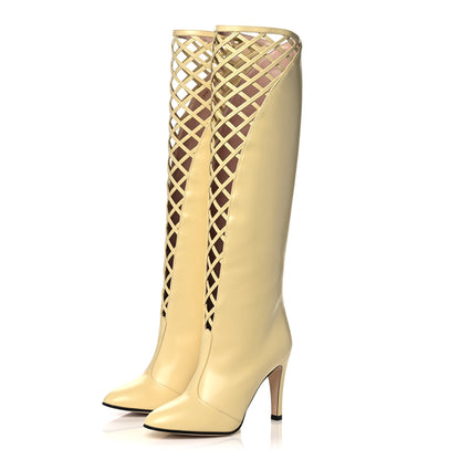 Gucci Plume Calfskin Damir Lattice Cutout Knee High Boot 37 Butter 3 of 10