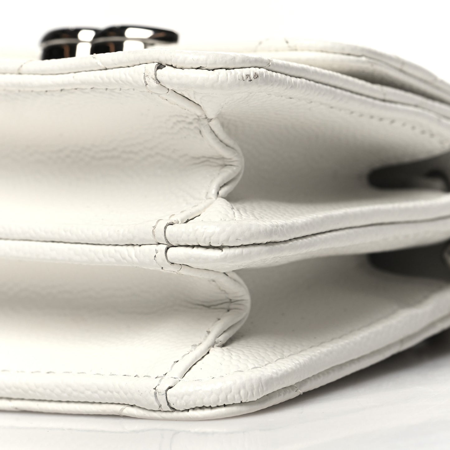 Caviar Quilted Enamel Coco Clutch With Chain White