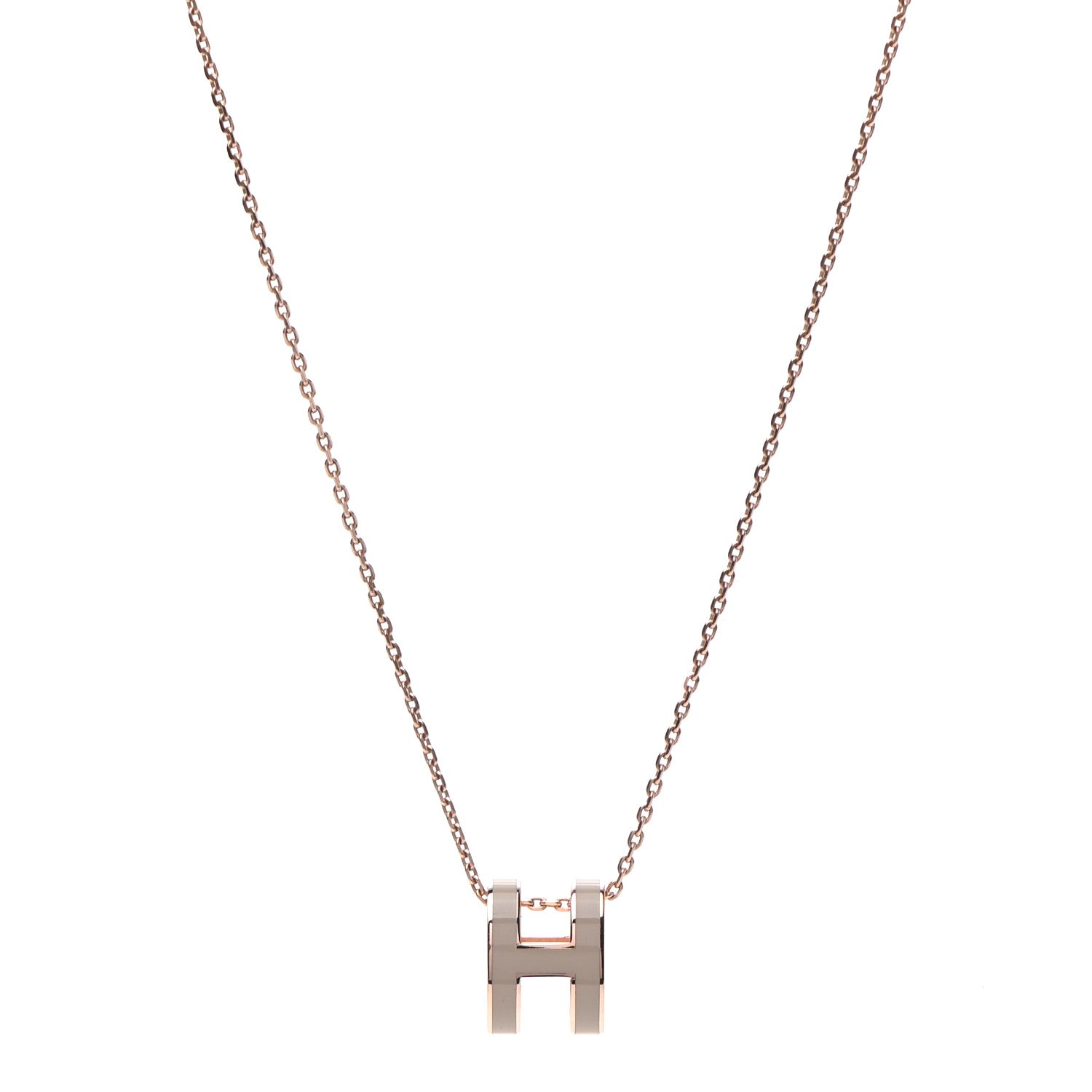 Hermes Lacquered Rose Gold Pop H Pendant Necklace Marron Glace 1 of 4