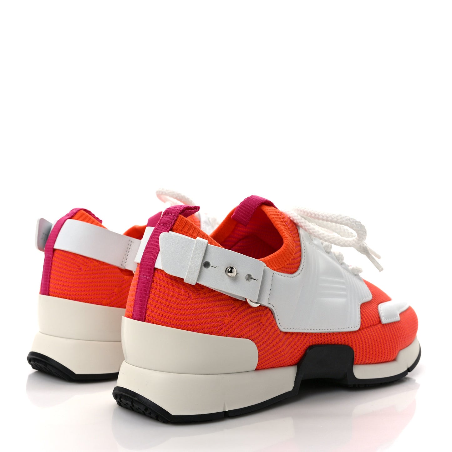 Calfskin Womens Athlete Sneakers 37.5 White Orange