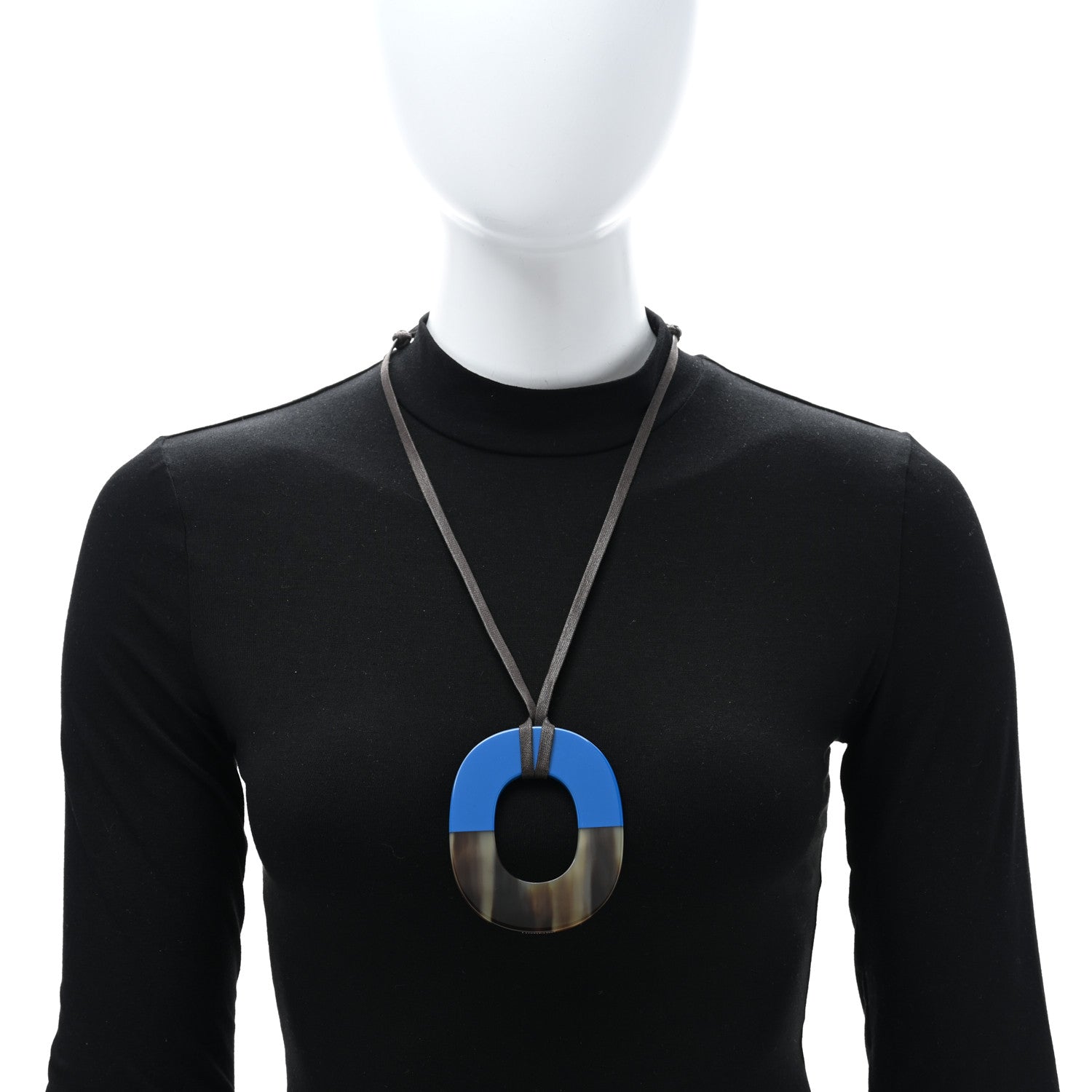 Hermes Buffalo Horn Lacquered Isthme Pendant Necklace Bleu 3 of 4