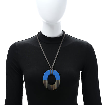 Hermes Buffalo Horn Lacquered Isthme Pendant Necklace Bleu 3 of 4