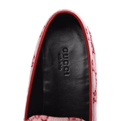 Gucci Canvas GG Monogram Horsebit Womens Jordaan Loafers 37.5 Gardenia Hibiscus Red 6 of 9