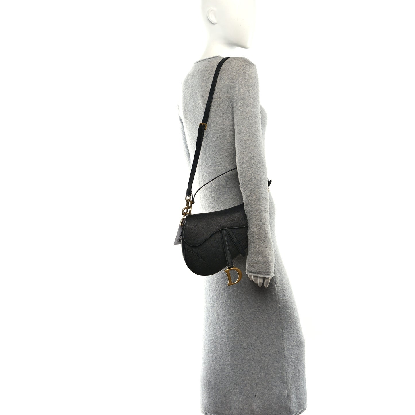 Grained Calfskin Saddle Bag With Strap Black