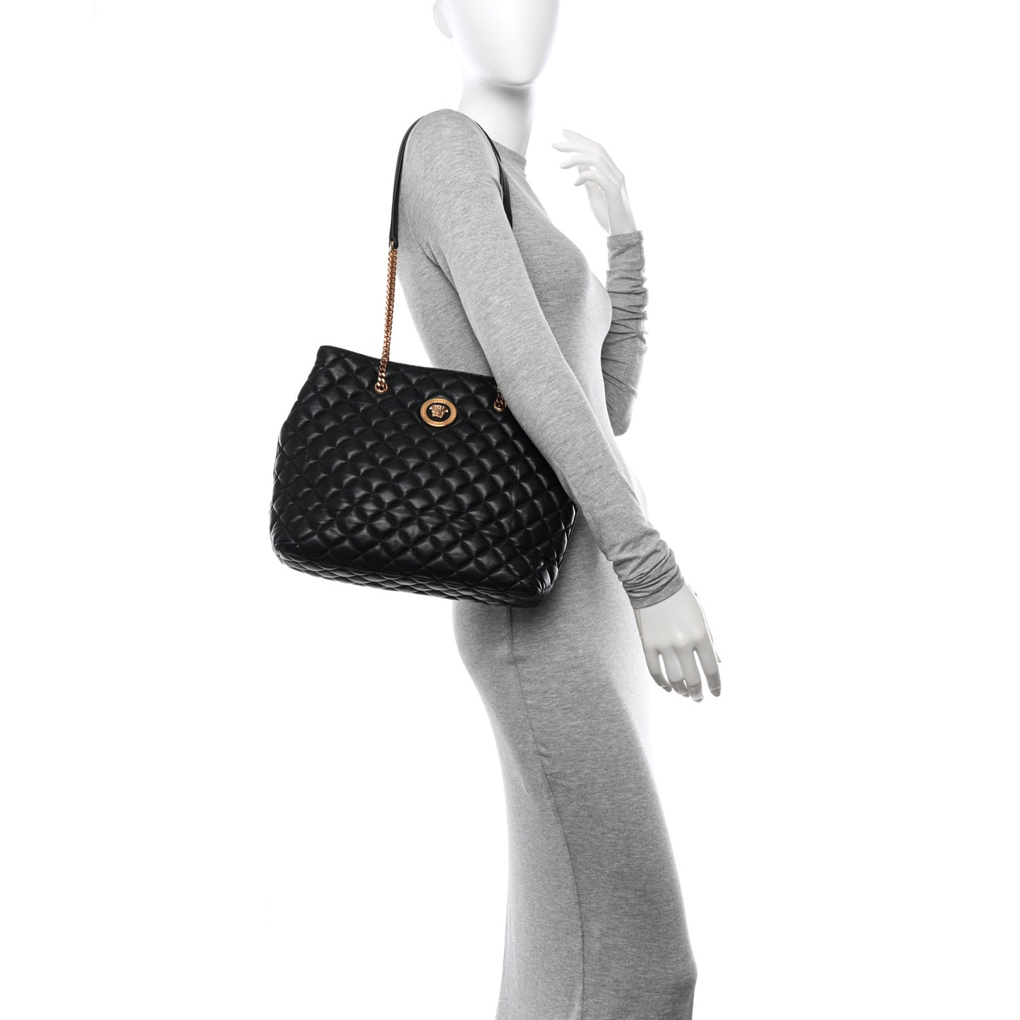 Nappa Quilted Medusa Chain Shoulder Bag Black