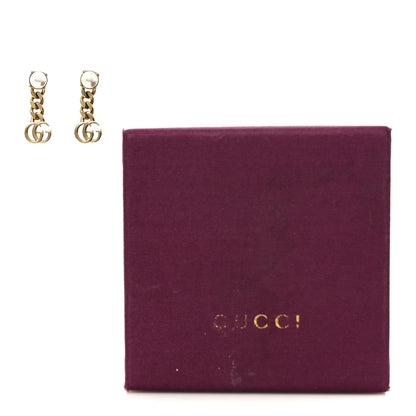 Gucci Metal Pearl Double G Chain Drop Earrings Gold 5 of 5