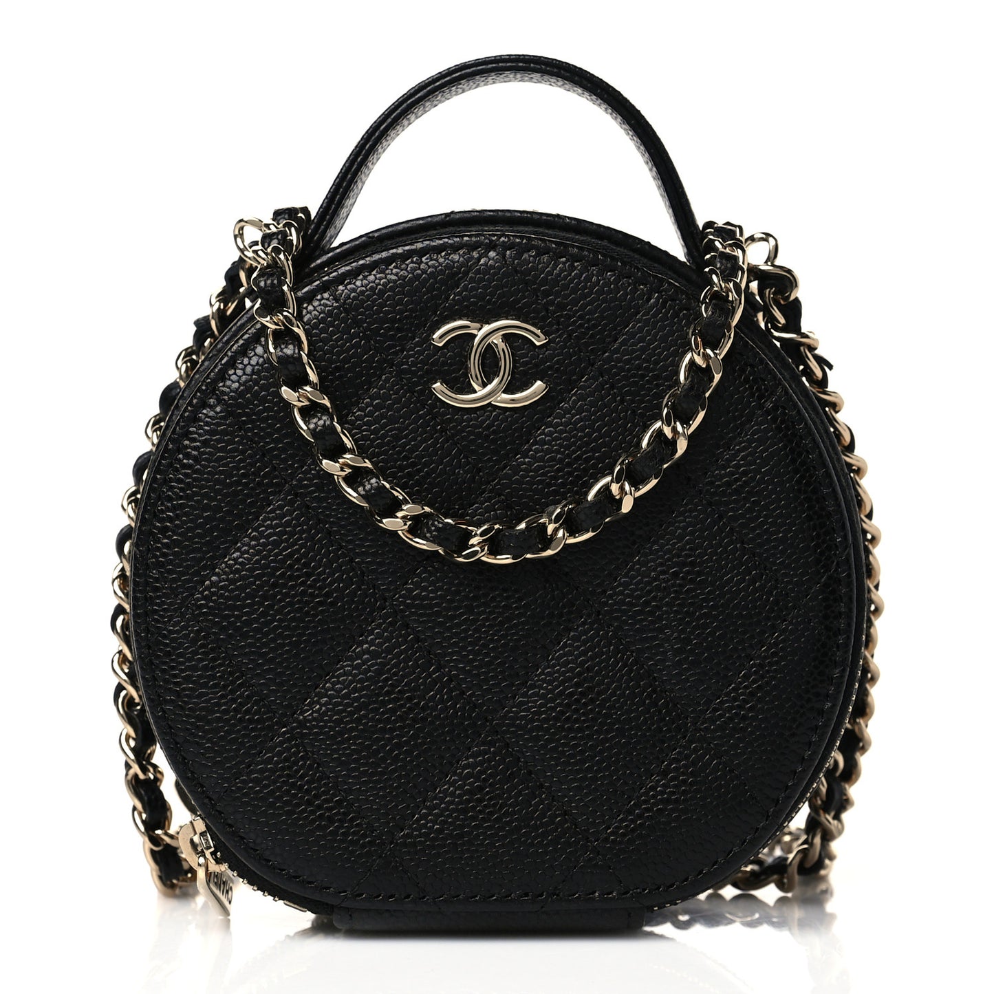Caviar Quilted Round Handle With Care Vanity With Chain Black