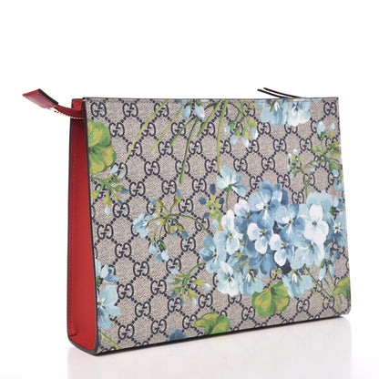 Gucci GG Supreme Monogram Blooms Large Cosmetic Case Beige Blue Navy Hibiscus Red 3 of 8