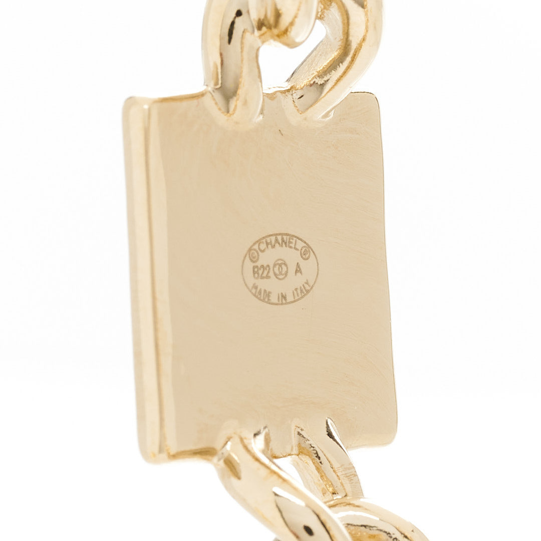 Metal Enamel CC Square Chain Hoop Earrings Gold White