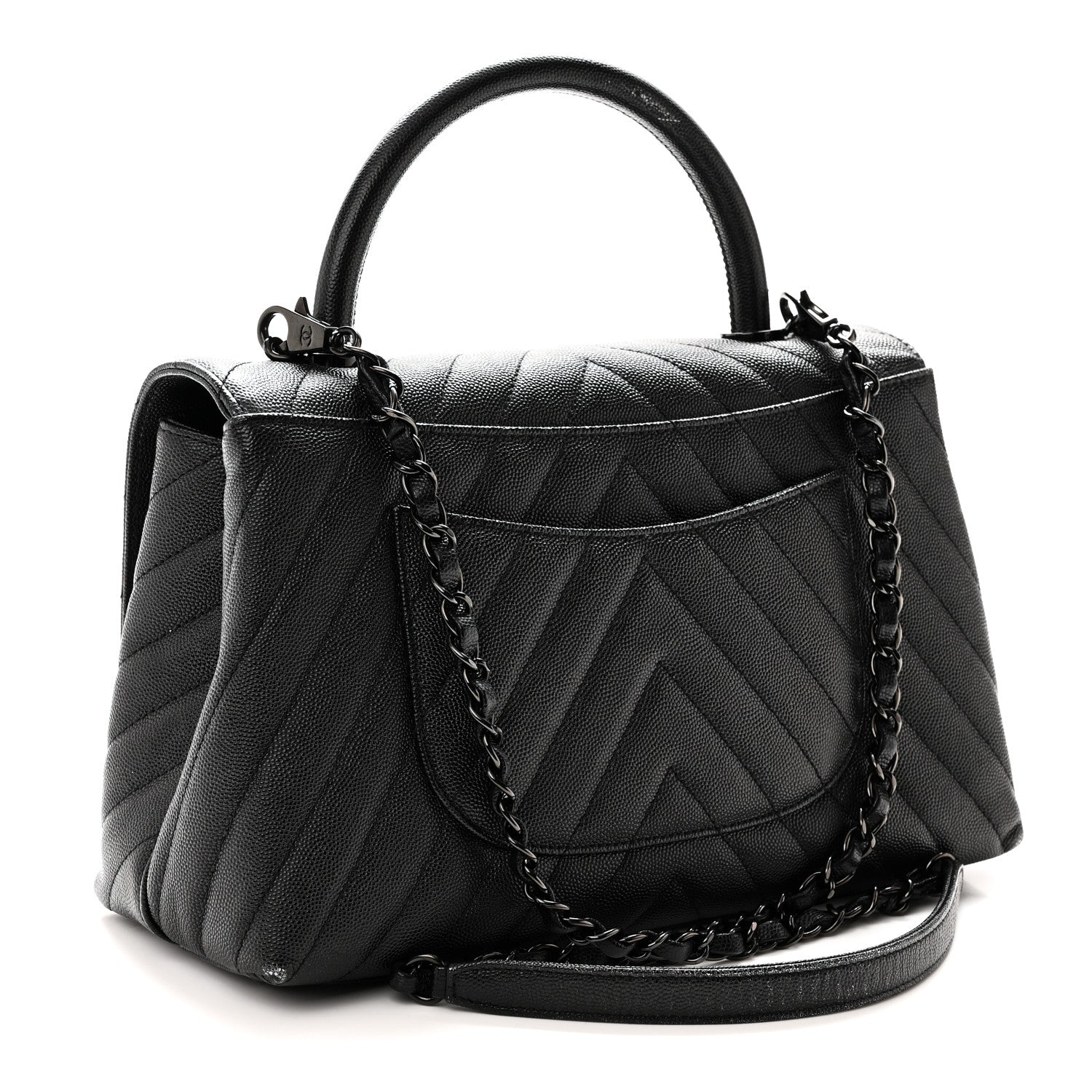 Chanel Caviar Chevron Quilted Small Coco Handle Flap So Black 3 of 10