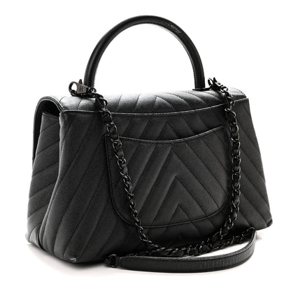Chanel Caviar Chevron Quilted Small Coco Handle Flap So Black 3 of 10