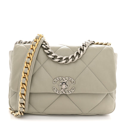 Chanel Lambskin Quilted Medium Chanel 19 Flap Light Grey 1 of 12
