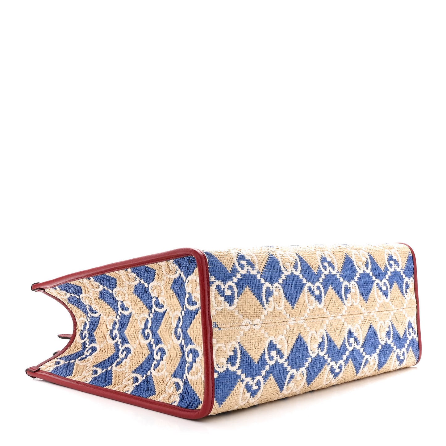 Raffia GG Monogram Hamptons Medium Tote Bag Beige Blue