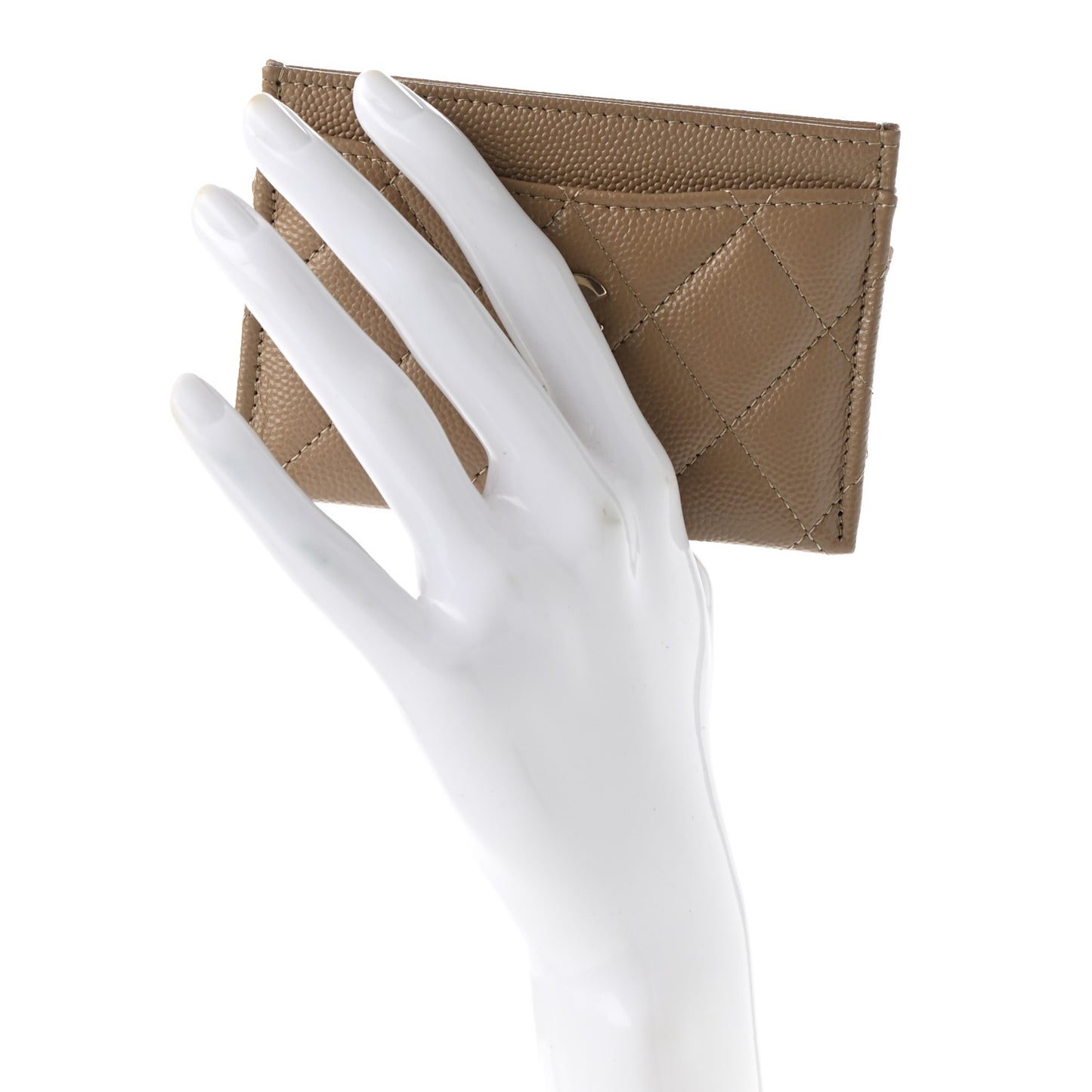 Caviar Quilted Card Holder Dark Beige