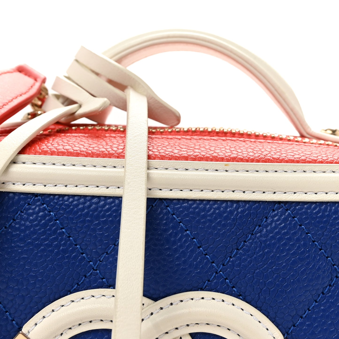 Caviar Quilted Small CC Filigree Vanity Case Blue White Red