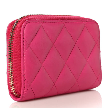 Chanel Lambskin Quilted Zip Around Coin Purse Wallet Fuchsia 3 of 11