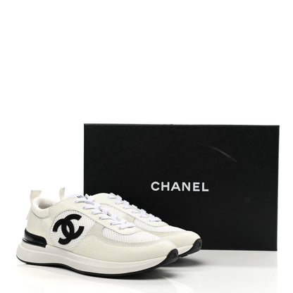 Chanel Calfskin Mesh Lycra Suede Womens Logo Sneakers 38.5 White 8 of 8