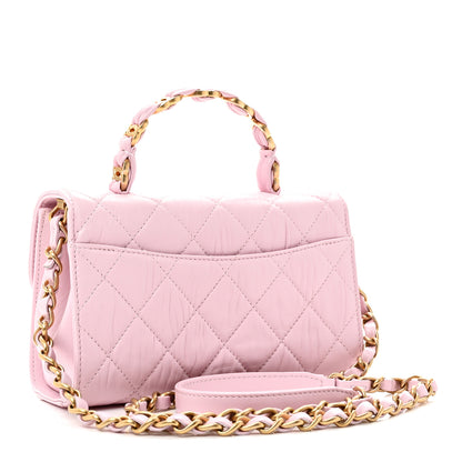 Chanel Crumpled Lambskin Quilted Mini CC Links Top Handle Flap Light Pink 3 of 10
