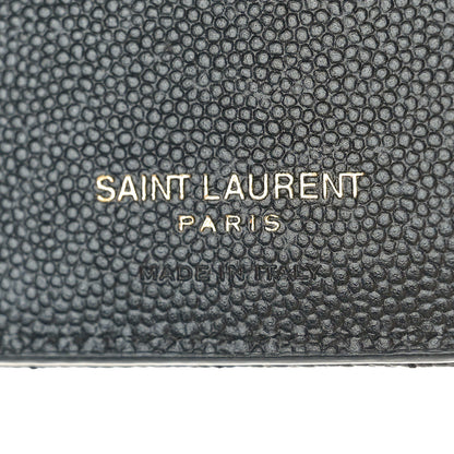 Saint Laurent Grain De Poudre Matelasse Chevron Monogram Zipped Card Case Black 6 of 9