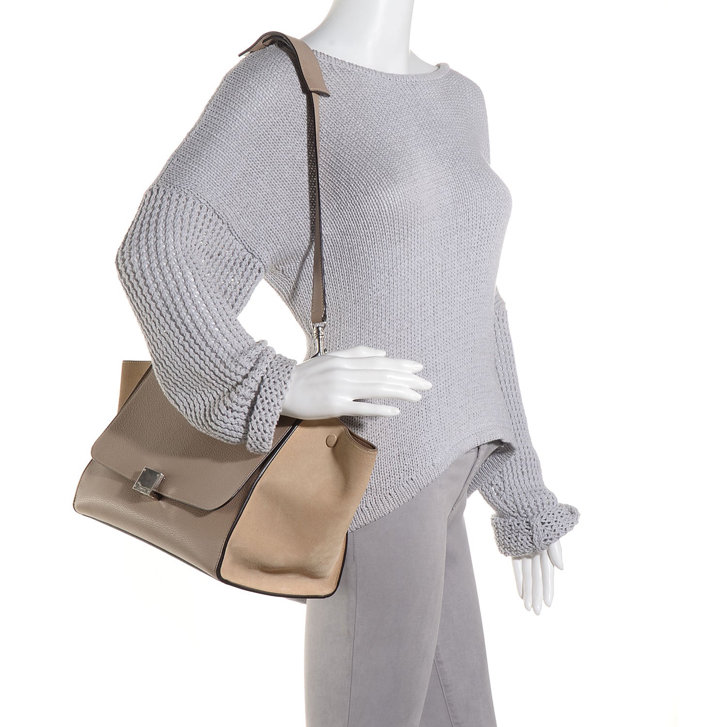 Celine Drummed Calfskin Suede Medium Trapeze Dune 2 of 9