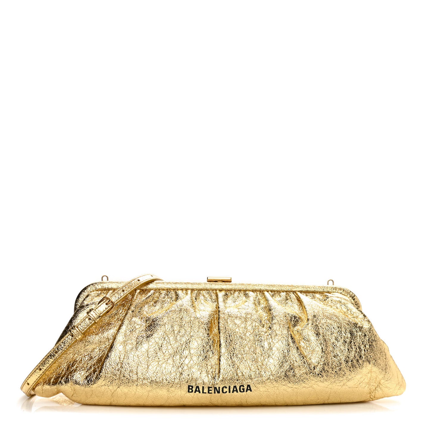 Metallic Textured Calfskin Logo XL Cloud Clutch Gold