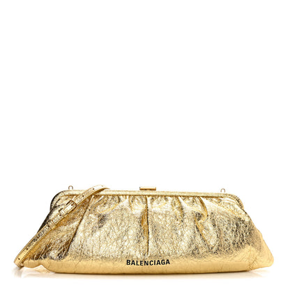Balenciaga Metallic Textured Calfskin Logo XL Cloud Clutch Gold 1 of 10