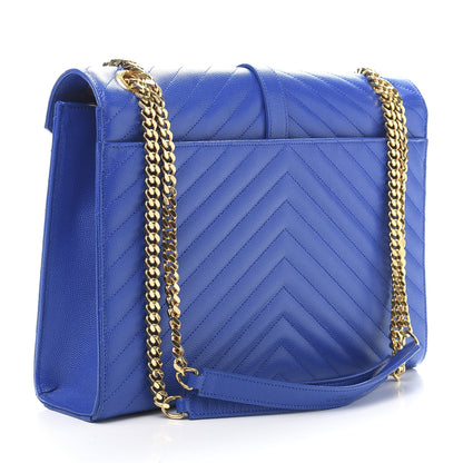Saint Laurent Grain De Poudre Matelasse Chevron Large Monogram Satchel Blue Majorelle 3 of 11