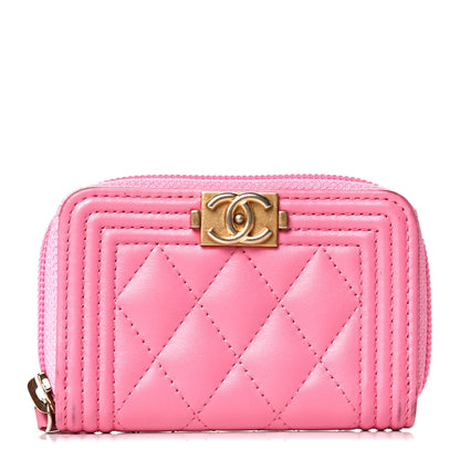 Chanel Lambskin Quilted Boy Zip Around Coin Purse Wallet Pink 1 of 10
