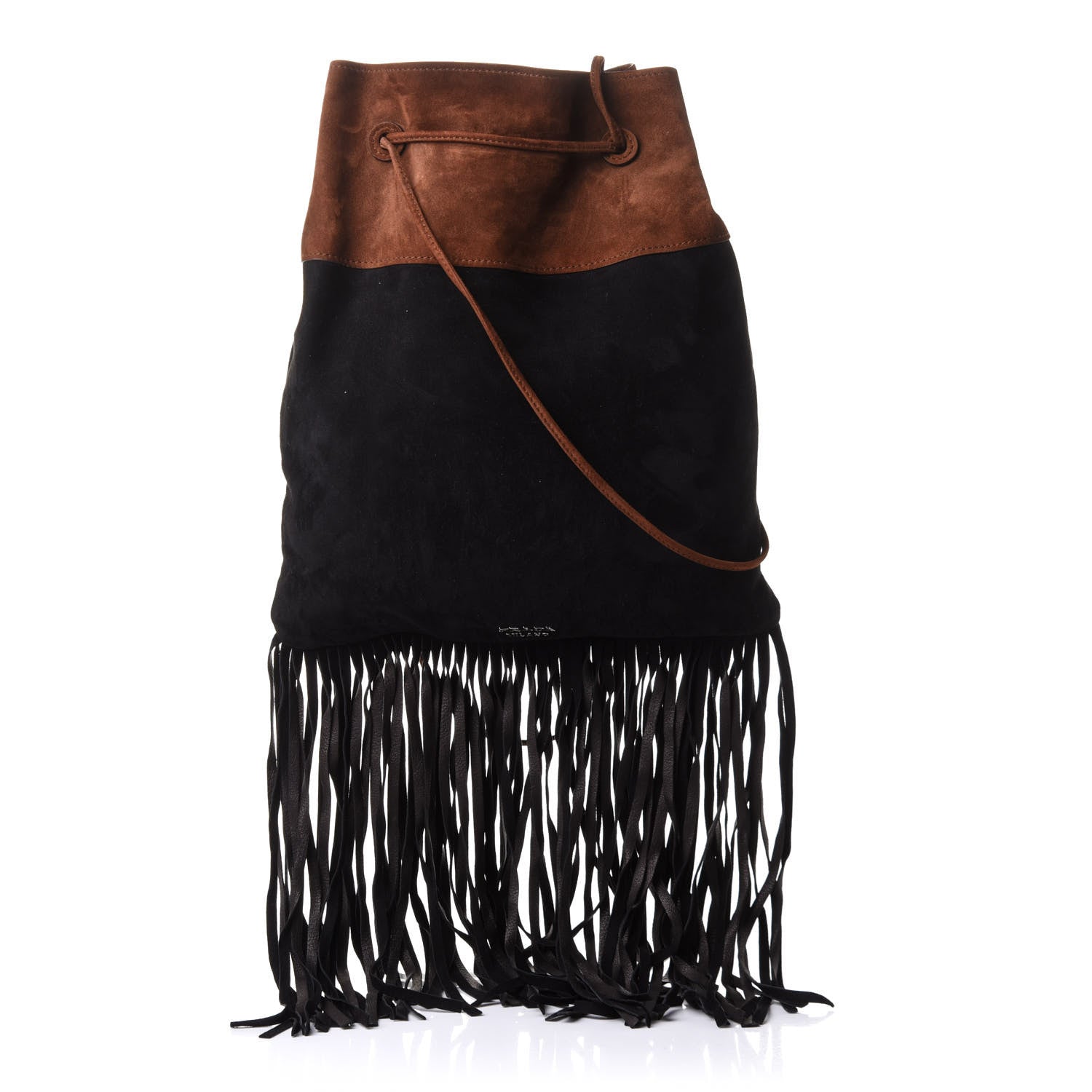 Prada Camoscio Fringe Shoulder Bag Black Cacao 1 of 9
