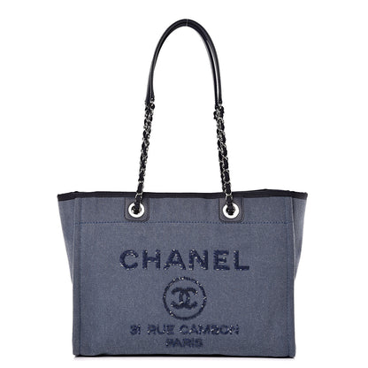 Chanel Canvas Sequin Small Deauville Tote Navy 1 of 9