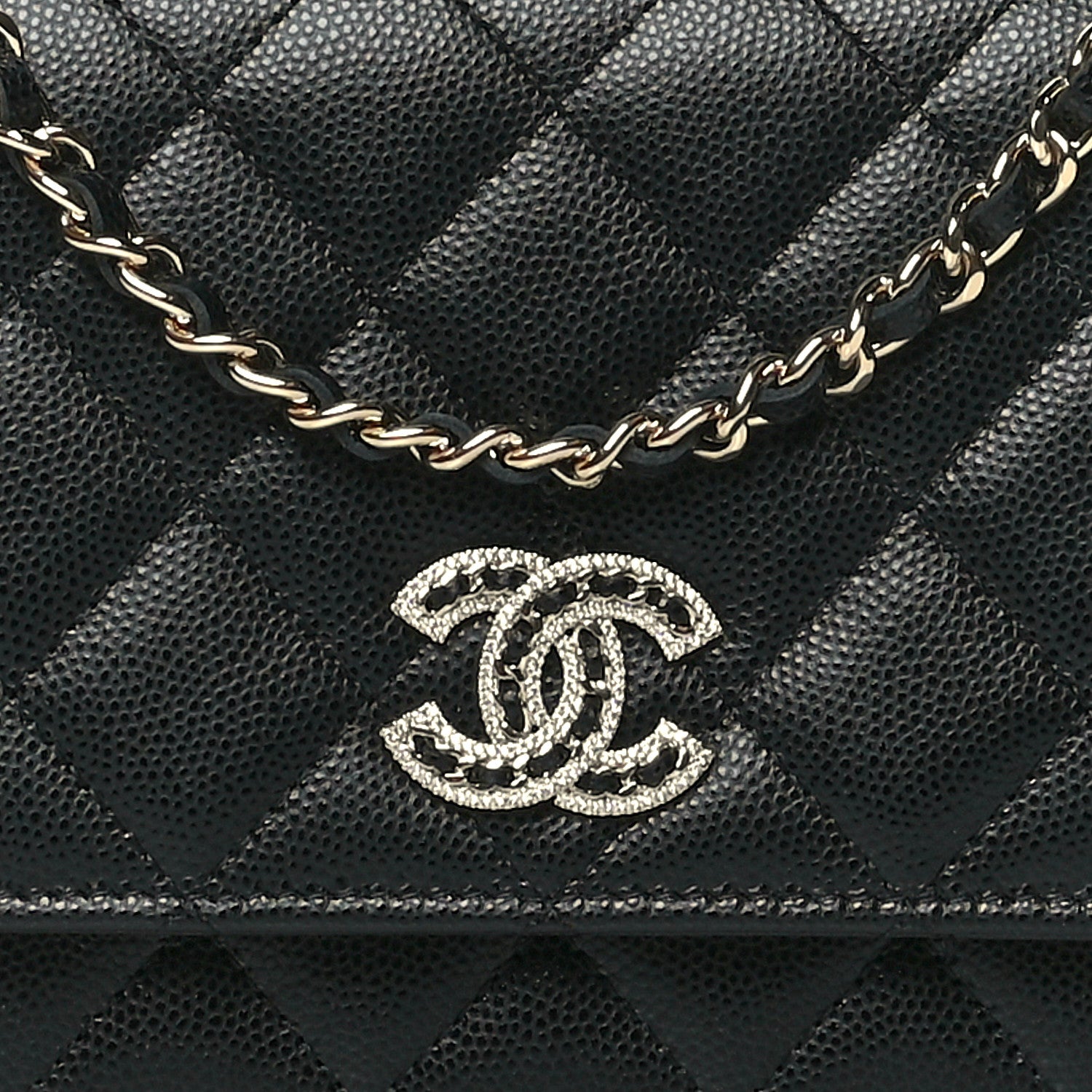 Chanel Caviar Quilted Crystal CC Wallet On Chain WOC Black 8 of 11
