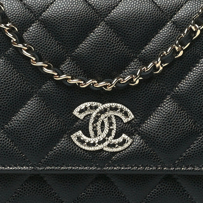 Chanel Caviar Quilted Crystal CC Wallet On Chain WOC Black 8 of 11