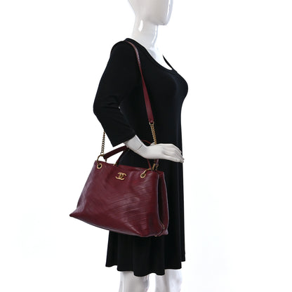 Chanel Calfskin Elaphe Stitched Large Chevron Chic Shopping Bag Red 2 of 11