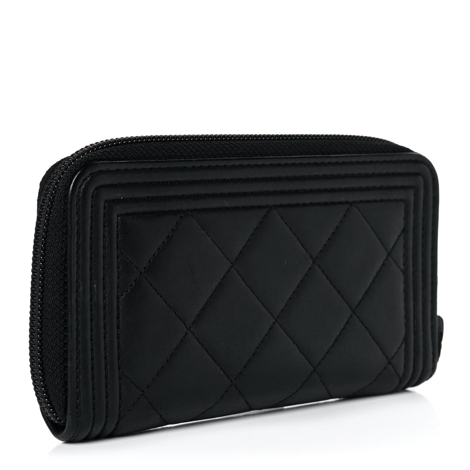 Chanel Lambskin Quilted Small Boy Zip Around Wallet Black 3 of 11