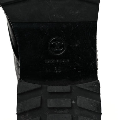 Chanel Crackled Calfskin Velvet Pearl Combat Short Boots 36 Black 6 of 6