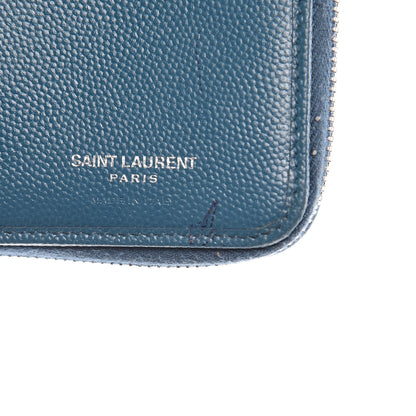 Saint Laurent Grain De Poudre Matelasse Compact Zip Around Wallet Peacock Green 15 of 21