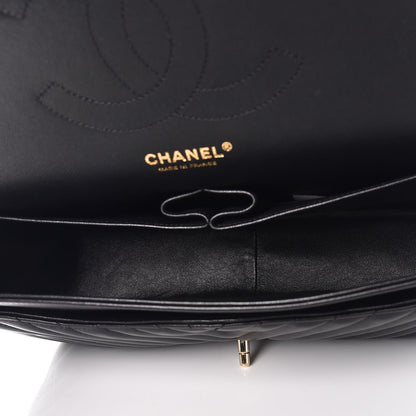 Chanel Lambskin Chevron Quilted Jumbo Double Flap Black 6 of 9