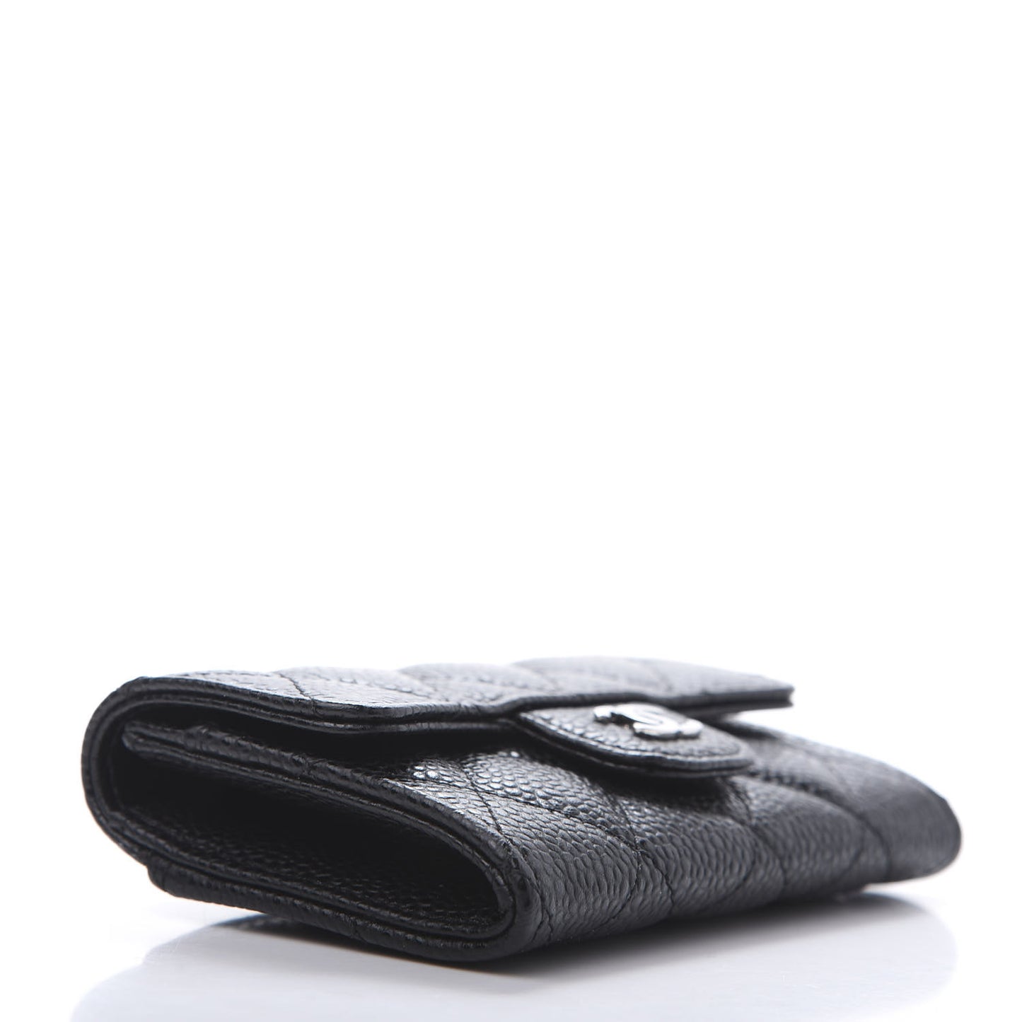 Caviar Quilted Flap Card Holder Wallet Black