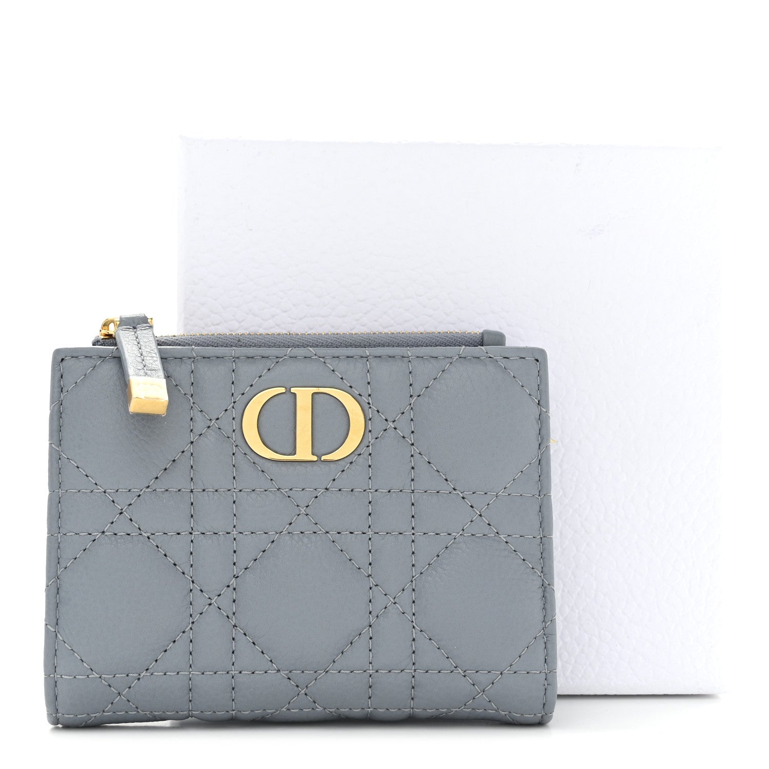 Christian Dior Grained Calfskin Supple Cannage Caro Dahlia Wallet Cloud Blue 8 of 8