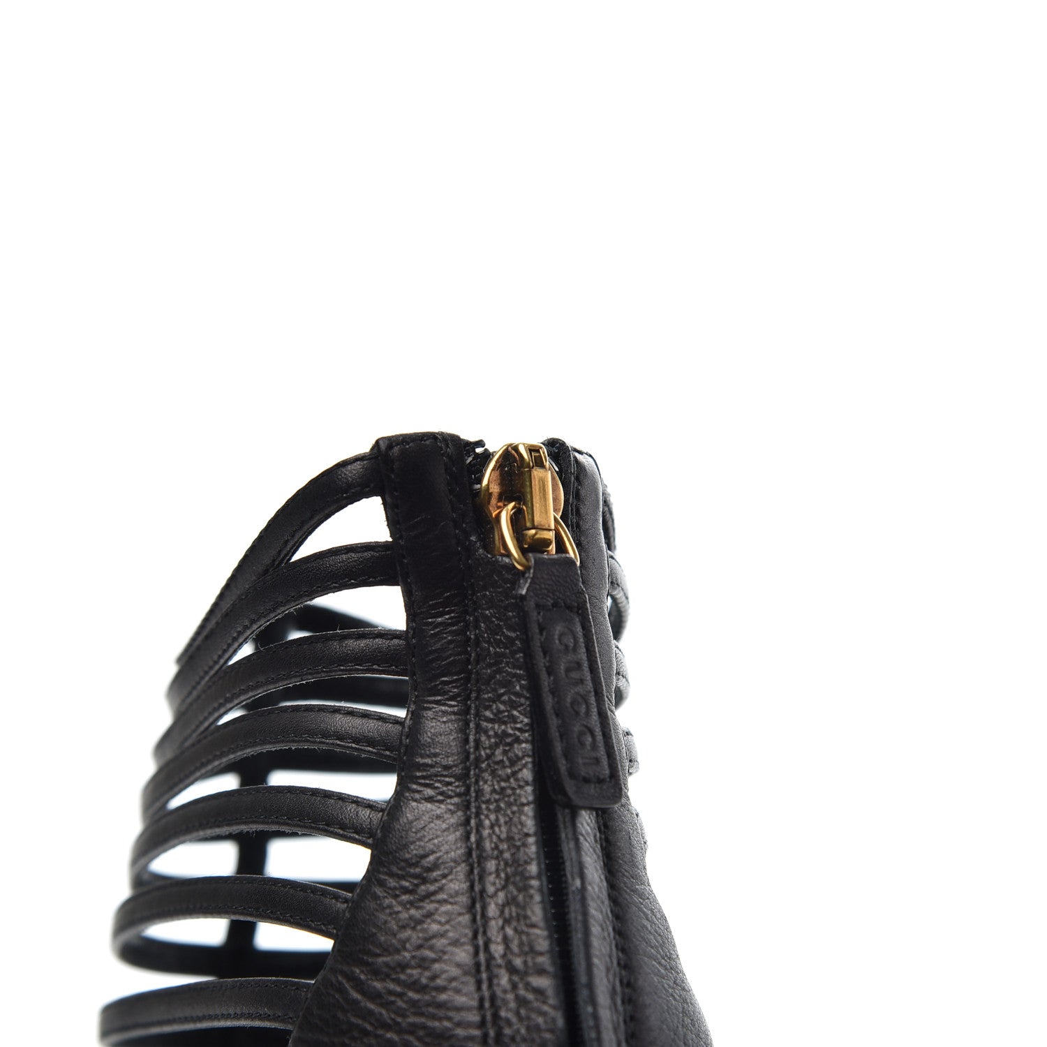 Gucci Saddle Soft Lux Peep Toe Caged High Heel Sandals 36.5 Black 11 of 16