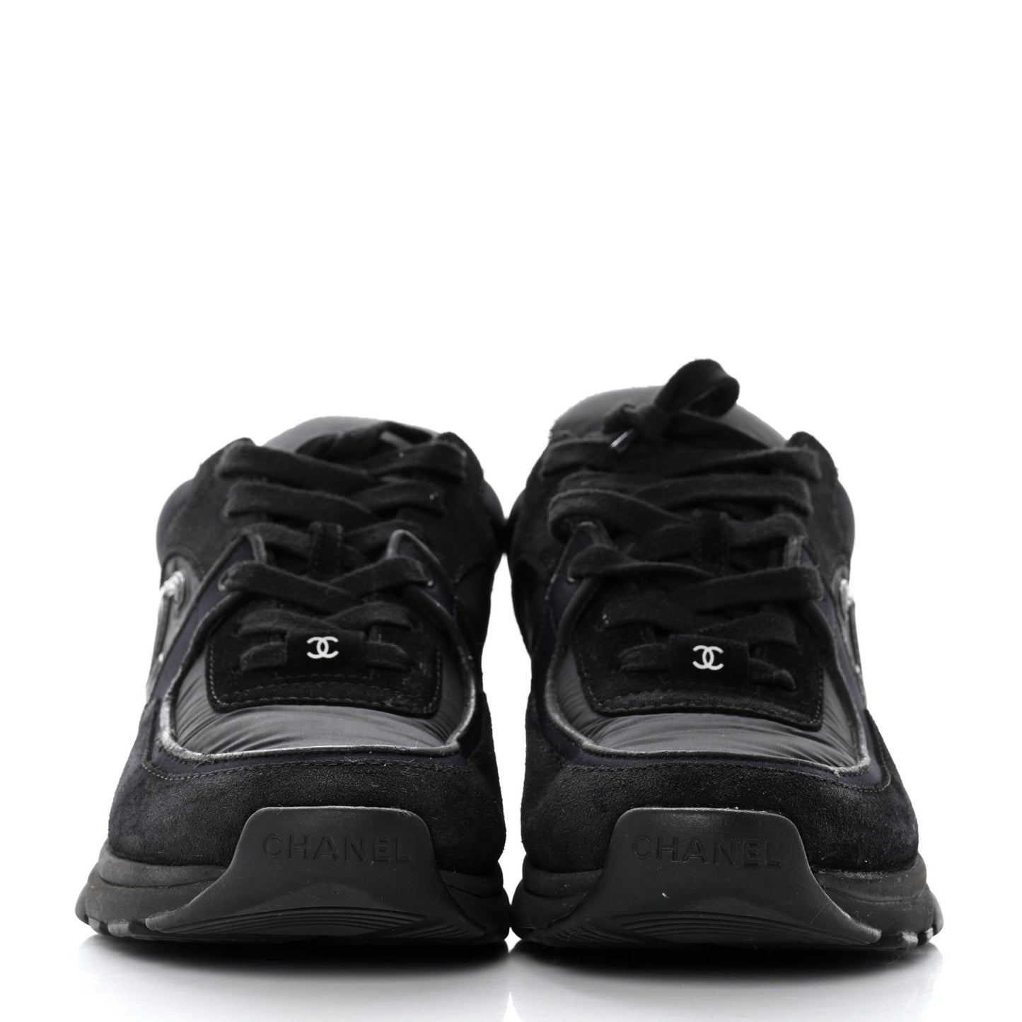 Fabric Calfskin Suede CC Sneakers 38 Black